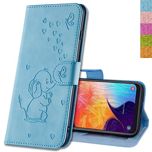 MRSTER Galaxy A40 Hülle Flip Case Lederhülle Schutzhülle Klapphülle Leder Handytasche Dünn Handy Schutzhülle Tasche Cover Geldbörse Etui für Samsung Galaxy A40. RZ Elephant Blue von MRSTER