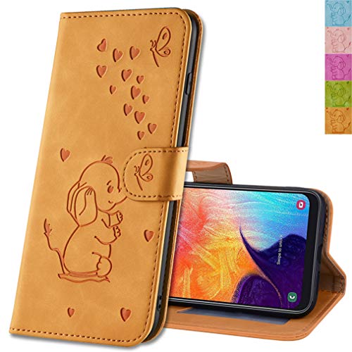 MRSTER Galaxy A70 Hülle Flip Case Lederhülle Schutzhülle Klapphülle Leder Handytasche Dünn Handy Schutzhülle Tasche Cover Geldbörse Etui für Samsung Galaxy A70. RZ Elephant Yellow von MRSTER