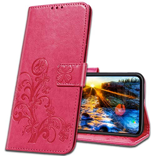 MRSTER Handyhülle für Honor 9X Hülle, Schutzhüllen aus Klappetui mit Kreditkartenhaltern, Ständer, Magnetverschluss Tasche Kompatibel für Huawei Honor 9X. Luck Clover Rose von MRSTER