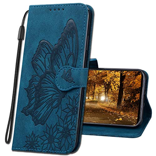 MRSTER Handyhülle für Samsung Galaxy S21, Leder hülle für Samsung S21 Flip Geldbörse Schutzhülle mit Kreditkarten, Ständer, Magnetverschluss für Samsung Galaxy S21 5G. CY2 Butterfly Blue von MRSTER