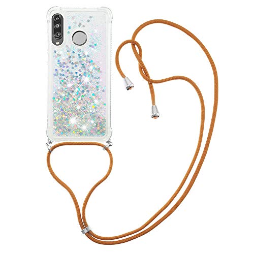 MRSTER Handykette Kompatibel mit Huawei P30 Lite, Glitzer Flüssig Bewegende Treibsand Handyhülle mit Necklace mask Lanyard Schutzhülle für Huawei P30 Lite. LP Love Silver von MRSTER