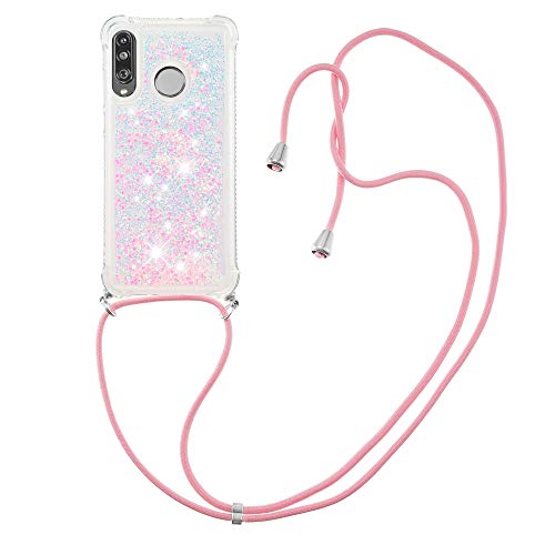 MRSTER Handykette Kompatibel mit Huawei P30 Lite, Glitzer Flüssig Bewegende Treibsand Handyhülle mit Necklace mask Lanyard Schutzhülle für Huawei P30 Lite. LP Star Pink von MRSTER