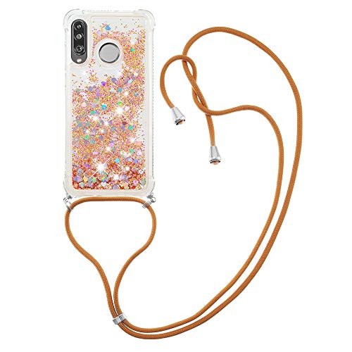 MRSTER Handykette Kompatibel mit Huawei P30 Pro, Glitzer Flüssig Bewegende Treibsand Handyhülle mit Necklace mask Lanyard Schutzhülle für Huawei P30 Pro. LP Love Gold von MRSTER