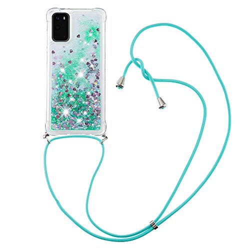 MRSTER Handykette Kompatibel mit Samsung Galaxy S10e, Glitzer Flüssig Bewegende Treibsand Handyhülle mit Necklace mask Lanyard Schutzhülle für Samsung Galaxy S10e. LP Love Green von MRSTER