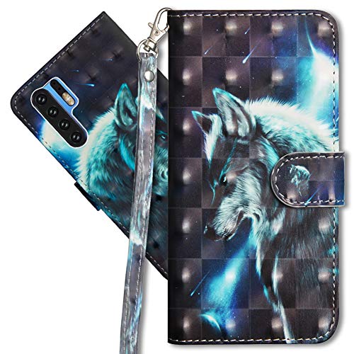 MRSTER Huawei P30 Pro Handytasche, Leder Schutzhülle Brieftasche Hülle Flip Case 3D Muster Cover mit Kartenfach Magnet Tasche Handyhüllen für Huawei P30 Pro. YX 3D - Wolf von MRSTER