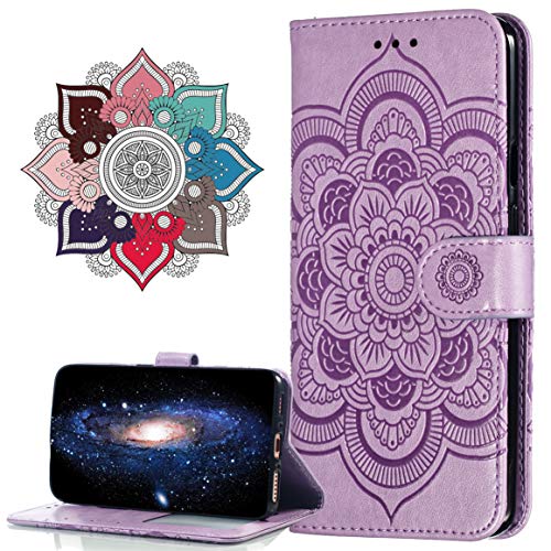 MRSTER Hülle Kompatibel mit Honor 9 Lite, Premium Leder Flip Schutzhülle [Standfunktion] [Kartenfächern] PU-Leder Schutzhülle Brieftasche Handyhülle für Huawei Honor 9 Lite. LD Mandala Purple von MRSTER