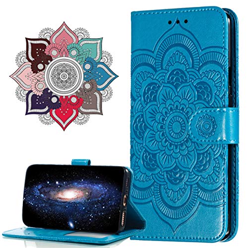 MRSTER Hülle Kompatibel mit Huawei Y7 2018, Premium Leder Flip Schutzhülle [Standfunktion] [Kartenfächern] PU-Leder Schutzhülle Brieftasche Handyhülle für Huawei Y7 2018 / Honor 7C. LD Mandala Blue von MRSTER