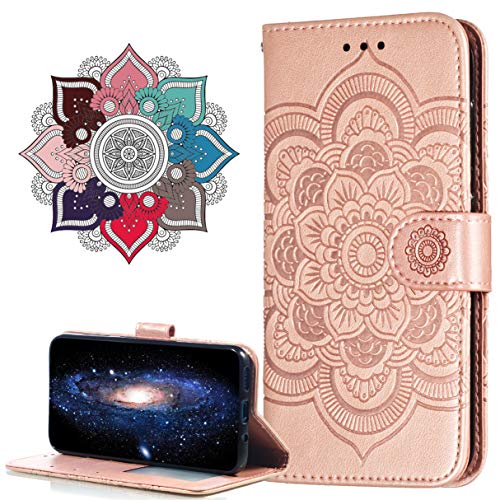 MRSTER Hülle Kompatibel mit LG V40 ThinQ, Premium Leder Flip Schutzhülle [Standfunktion] [Kartenfächern] PU-Leder Schutzhülle Brieftasche Handyhülle für LG V40 ThinQ. LD Mandala Rose von MRSTER