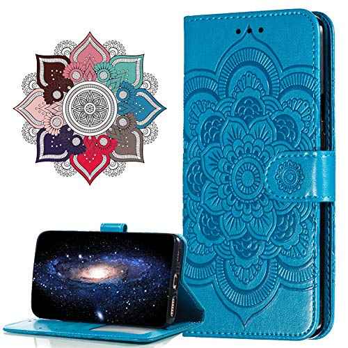 MRSTER Hülle Kompatibel mit Samsung A6 2018, Premium Leder Flip Schutzhülle [Standfunktion] [Kartenfächern] PU-Leder Schutzhülle Brieftasche Handyhülle für Samsung Galaxy A6 2018. LD Mandala Blue von MRSTER