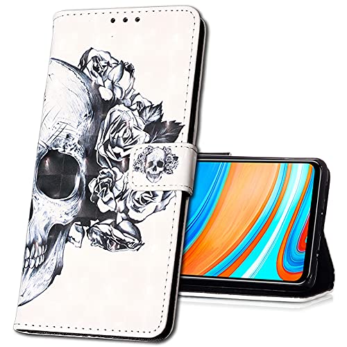 MRSTER Oppo Reno 4 5G Handytasche, Leder Schutzhülle Brieftasche Hülle Flip Case 3D Muster Cover Stylish PU Tasche Schutzhülle Handyhüllen für Oppo Reno4 5G. YB Skull Flower von MRSTER