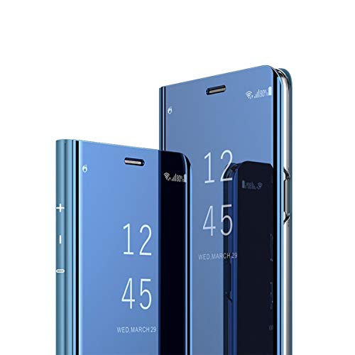 MRSTER Samsung A20s Hülle Clear View Standing Cover, Spiegel Handyhülle Schutzhülle Flip Case Schutz Tasche mit Standfunktion 360 Grad hülle für das Samsung Galaxy A20s. Flip Mirror: Blue von MRSTER