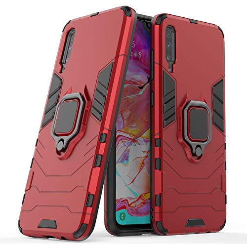 MRSTER Samsung A70 Hülle 360 Grad Drehbar Ringhalter Cover TPU Handyhülle 2 In 1 Plastic Silicone Case Heavy Duty Schutz Hybrid Stoßfest Schutzhülle für Samsung Galaxy A70. HB Red von MRSTER