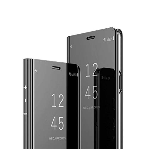 MRSTER Samsung A8 2018 Hülle Clear View Standing Cover, Spiegel Handyhülle Schutzhülle Flip Case Schutz Tasche mit Standfunktion 360 Grad hülle für das Samsung Galaxy A8 2018. Flip Mirror: Black von MRSTER