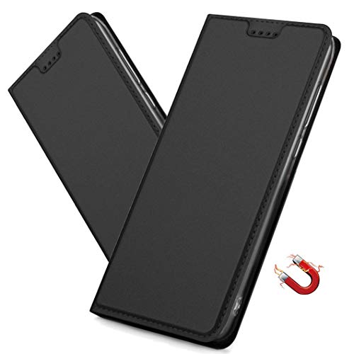 MRSTER Samsung Galaxy A20s Hülle, Samsung A20s Tasche Leder Schutzhülle, Handyhülle mit Magnetverschluss, Standfunktion und Kartenfach für Samsung Galaxy A20s. DT Black von MRSTER