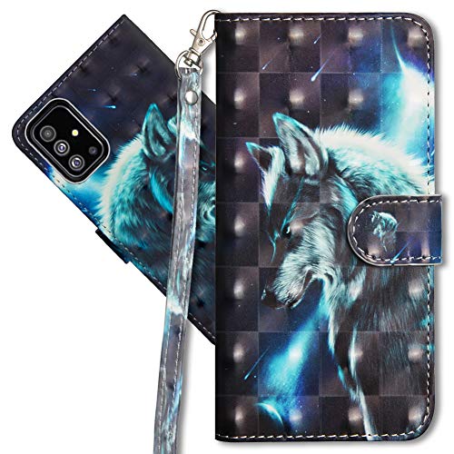 MRSTER Samsung Galaxy A51 Handytasche, Leder Schutzhülle Brieftasche Hülle Flip Case 3D Muster Cover mit Kartenfach Magnet Tasche Handyhüllen für Samsung Galaxy A51. YX 3D Wolf von MRSTER