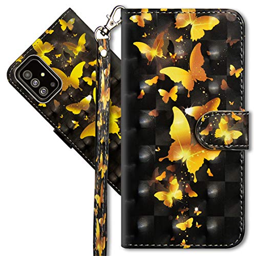 MRSTER Samsung Galaxy A71 Handytasche, Leder Schutzhülle Brieftasche Hülle Flip Case 3D Muster Cover mit Kartenfach Magnet Tasche Handyhüllen für Samsung Galaxy A71. YX 3D Golden Butterfly von MRSTER