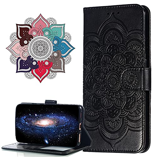 MRSTER Xiaomi Redmi Note 10 Pro Hülle, Premium Leder Flip Schutzhülle [Standfunktion] [Kartenfächern] PU-Leder Schutzhülle Brieftasche Handyhülle für Xiaomi Redmi Note 10 Pro. LD Mandala Black von MRSTER