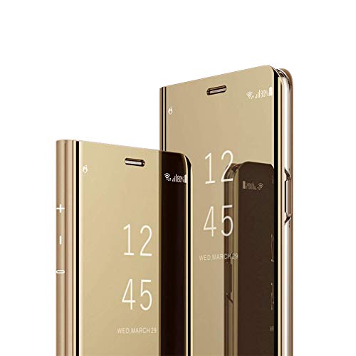 MRSTER iPhone 7 Hülle Clear View Standing Cover, Spiegel Handyhülle Schutzhülle Flip Case Schutz Tasche mit Standfunktion 360 Grad hülle für das Apple iPhone 8 / iPhone 7. Flip Mirror: Gold von MRSTER