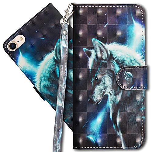 MRSTER iPhone SE Handytasche, Leder Schutzhülle Brieftasche Hülle Flip Case 3D Muster Cover mit Kartenfach Magnet Tasche Handyhüllen für Apple iPhone 5 5S SE. YX 3D - Wolf von MRSTER