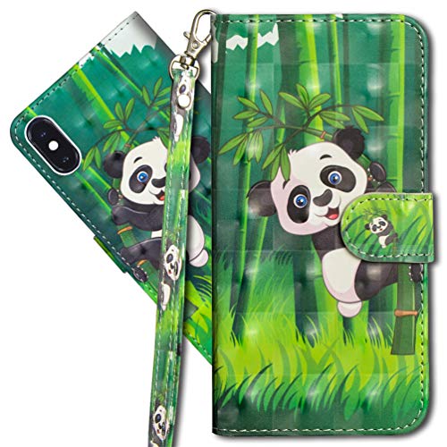 MRSTER iPhone X Handytasche, Leder Schutzhülle Brieftasche Hülle Flip Case 3D Muster Cover mit Kartenfach Magnet Tasche Handyhüllen für Apple iPhone X/iPhone XS. YX 3D - Panda Bamboo von MRSTER