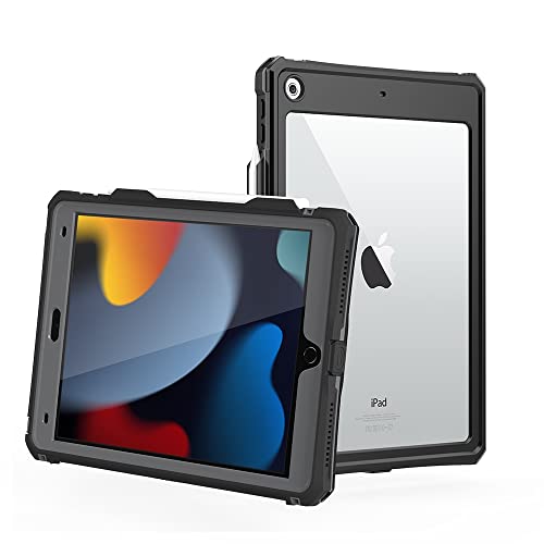 MRUOZRUI 10.2 wasserdichte Hülle für iPad 9. 8. 7. Generation, Integrierter Bildschirmschutz mit Gurtständer Bleistifthalterung, Robustes stoßfestes Gehäuse für iPad (2021/2020/2019) von MRUOZRUI