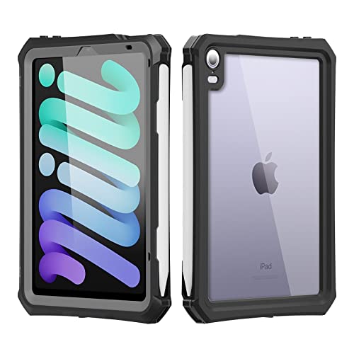 MRUOZRUI Wasserdichte Hülle, kompatibel mit iPad Mini 7 und 6. Generation 8,3 Zoll, robuster Rundumschutz mit integriertem Displayschutz, Stifthalter, Gurt, stoßfeste Tablet-Hülle von MRUOZRUI