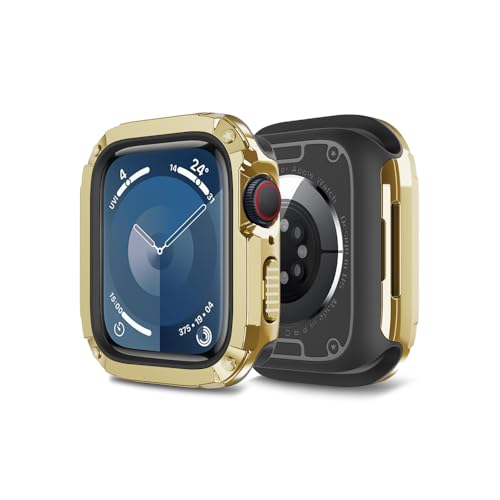MRVOEBC 2 in 1 TPU und PC Hülle Kompatibel mit Apple Watch 49mm 45/44mm 41/40mm, Schutzhülle Kompatibel mit iWatch Ultra/Ultra 2 / Series 9/8/7/6/5/4/3/2/1/SE (Goldene, 41/40mm) von MRVOEBC