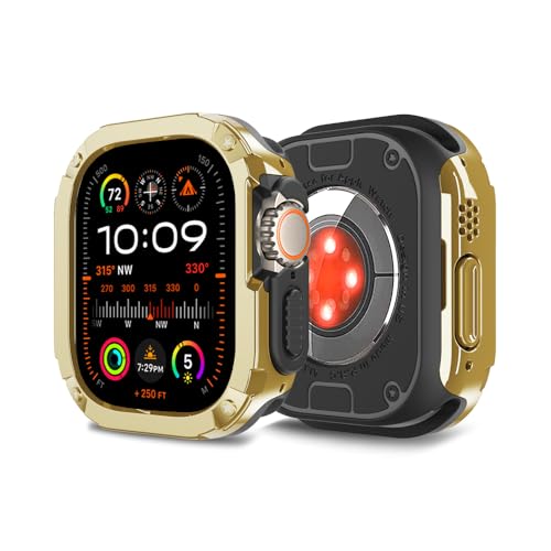 MRVOEBC 2 in 1 TPU und PC Hülle Kompatibel mit Apple Watch 49mm 45/44mm 41/40mm, Schutzhülle Kompatibel mit iWatch Ultra/Ultra 2 / Series 9/8/7/6/5/4/3/2/1/SE (Goldene, 49mm) von MRVOEBC