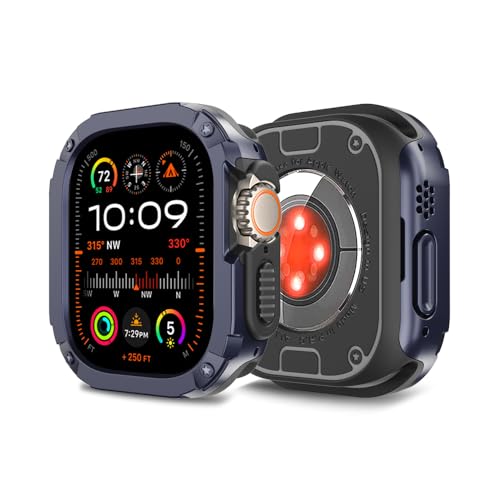 MRVOEBC 2 in 1 TPU und PC Hülle Kompatibel mit Apple Watch 49mm 45/44mm 41/40mm, Schutzhülle Kompatibel mit iWatch Ultra/Ultra 2 / Series 9/8/7/6/5/4/3/2/1/SE (Marine Blau, 49mm) von MRVOEBC