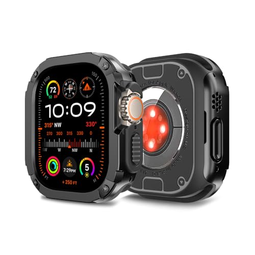 MRVOEBC 2 in 1 TPU und PC Hülle Kompatibel mit Apple Watch 49mm 45/44mm 41/40mm, Schutzhülle Kompatibel mit iWatch Ultra/Ultra 2 / Series 9/8/7/6/5/4/3/2/1/SE (Schwarz, 49mm) von MRVOEBC