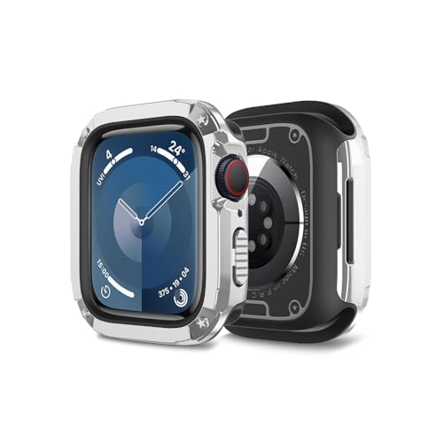 MRVOEBC 2 in 1 TPU und PC Hülle Kompatibel mit Apple Watch 49mm 45/44mm 41/40mm, Schutzhülle Kompatibel mit iWatch Ultra/Ultra 2 / Series 9/8/7/6/5/4/3/2/1/SE (Silber, 45/44mm) von MRVOEBC