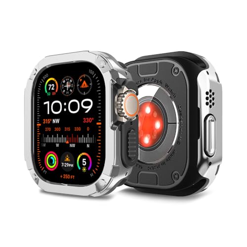 MRVOEBC 2 in 1 TPU und PC Hülle Kompatibel mit Apple Watch 49mm 45/44mm 41/40mm, Schutzhülle Kompatibel mit iWatch Ultra/Ultra 2 / Series 9/8/7/6/5/4/3/2/1/SE (Silber, 49mm) von MRVOEBC