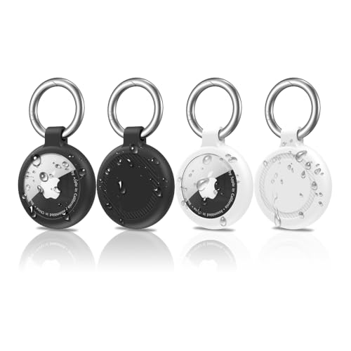 MRVOEBC 4 Stück Schlüsselanhänger Etui Kompatibel mit Apple AirTag, Schutzhülle Wasserdichte Halterung zum Auffinden von Haustieren, Taschen, Kindern, Schlüsseln und Gepäck (Schwarz/Schwarz/Weiß/Weiß) MRVOEBC 4 Stück Schlüsselanhänger Etui Kompatibel mit Apple AirTag, Schutzhülle Wasserdichte Halterung zum Auffinden von Haustieren, Taschen, Kindern, Schlüsseln und Gepäck (Schwarz/Schwarz/Weiß/Weiß) von MRVOEBC