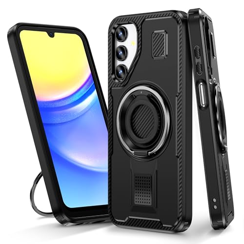 MRVOEBC TPU & Hart PC Hülle Kompatibel mit Samsung Galaxy A15 5G / A15 4G, Eingebauter 360° drehbarer Ringständer, Zweischichtige Robuste Stoßfeste Strapazierfähige Handyhülle (Schwarz) von MRVOEBC