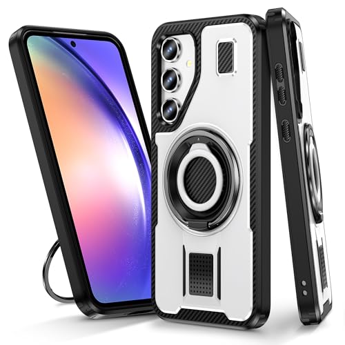 MRVOEBC TPU & Hart PC Hülle Kompatibel mit Samsung Galaxy A35 5G / A55 5G, Eingebauter 360° drehbarer Ringständer, Zweischichtige Robuste Stoßfeste Strapazierfähige Handyhülle (Weiß) von MRVOEBC