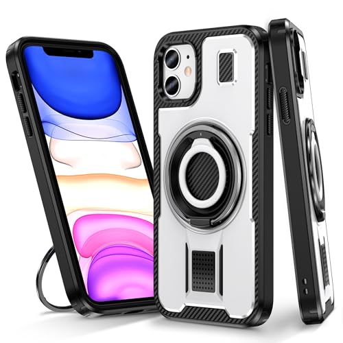 MRVOEBC TPU & Hart PC Hülle Kompatibel mit iPhone 11, Eingebauter 360° drehbarer Ringständer, Zweischichtige Robuste Stoßfeste Strapazierfähige Handyhülle (Weiß) von MRVOEBC