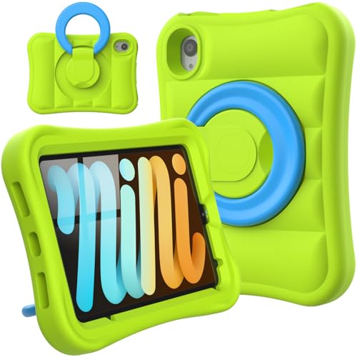 Kinder-Schutzhülle für iPad Mini 7 (A17 Pro) 2024 / Mini 6. Generation 2021 21,1 cm (8,3 Zoll), leicht, flexibel, stoßfest, drehbarer Standgriff, robuste Abdeckung für iPad Mini 7. 6. Generation von MRWHO
