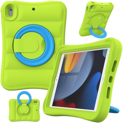 MRWHO Kinder-Schutzhülle für iPad 9. / 8. / 7. Generation 25,9 cm (10,2 Zoll), robust, leicht, flexibel, stoßfest, mit Standgriff, für Mädchen und Jungen, für iPad 9, 8, 7 Gen 2021/2020/2019, Grün von MRWHO