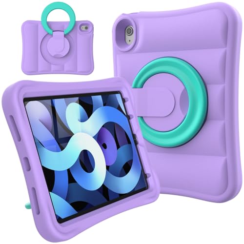 MRWHO Kinder-Schutzhülle für iPad Air 5. / 4. Generation 27,7 cm (11 Zoll), robust, leicht, flexibel, stoßfest, Standgriff, für Mädchen und Jungen, Violett von MRWHO