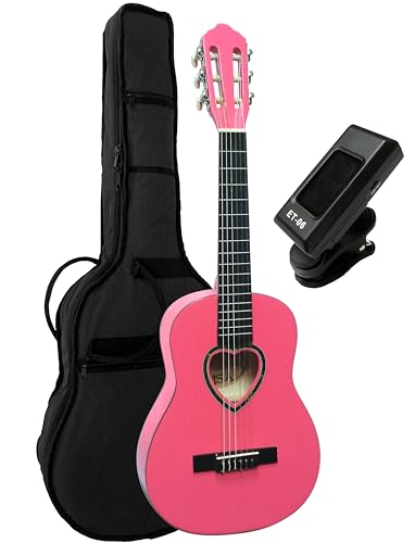 1/4 GITARRE - SET TASCHE STIMMGERÄT- KINDERGITARRE - PINK - SCHALLLOCH IN HERZFORM - CLASSIC INSTRUMENT - K6 von MSA Musikinstrumente