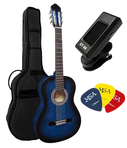 4/4 GITARREN SET- KONZERT GITARRE IM SET - CLASSIC - BLAU- DECKE LINDENHOLZ - STIMMGERÄT - TASCHE - 3xPIKS von MSA Musikinstrumente