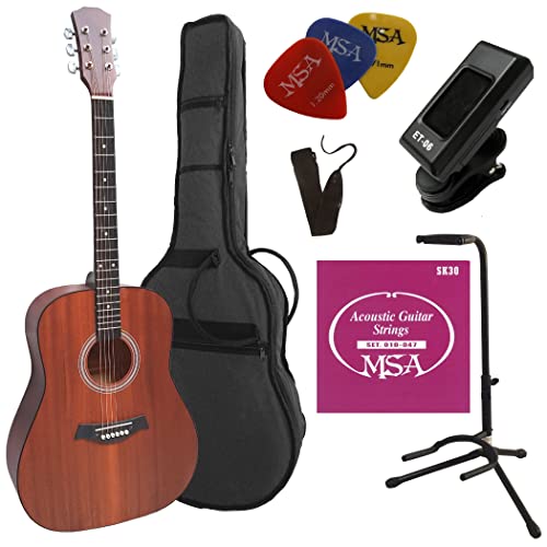 4/4 WESTERNGITARRE MAHAGONI - SET - AKUSTIKGITARRE - NATUR - TASCHE - STÄNDER - STIMMGERÄT von MSA Musikinstrumente
