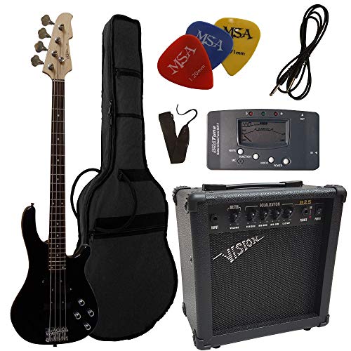 ELEKTROBASS - SET - SCHWARZ - E-BASS - GIGBAG-TASCHE - GURT - VERSTÄRKER 45 WATT - STIMMGERÄT - 3x PLEKTREN - KABEL - VISION SOUND GITARRE - LONG SCALE - JB8B von MSA Musikinstrumente