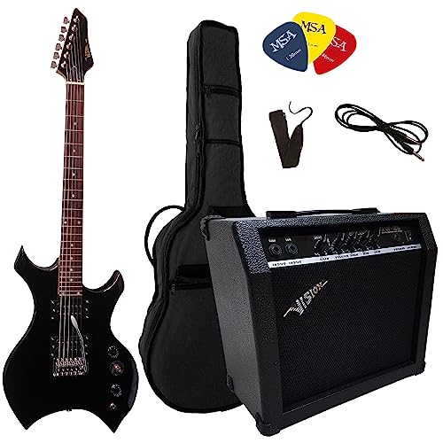 HEAVY METAL SET - ELEKTROGITARRE HEAVY SCHWARZ - VERSTÄRKER 45 WATT - TASCHE - BAND - 3xPIK - STIMMGERÄT - E GITARRE 2x HUMBUCKER von MSA Musikinstrumente