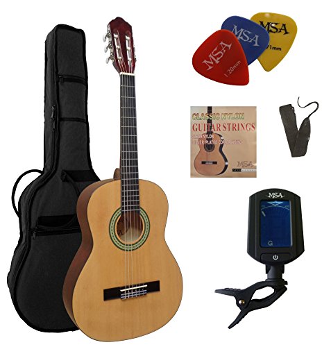 3/4 GITARRE - KONZERTGITARRE IM SET - BODEN u. ZARGE MAHAGONI - NATUR MATT - DECKE LINDENHOLZ MATT - TASCHE - BAND - SAITEN - 3xPIK - STIMMGERÄT ET33B - C8 von MSA