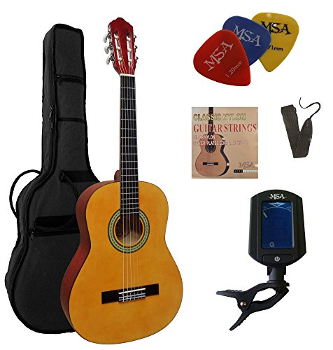 3/4 GITARRE - KONZERTGITARRE IM SET - CLASSIC - NATUR - DECKE LINDENHOLZ - TASCHE - BAND - SAITEN - 3xPIK - STIMMGERÄT ET33B - C2 von MSA