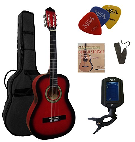 3/4 GITARRE - KONZERTGITARRE IM SET - CLASSIC - ROT-SCHATTIERT - DECKE LINDENHOLZ - TASCHE - BAND - SAITEN - 3xPIK - STIMMGERÄT ET33B - C4 von MSA