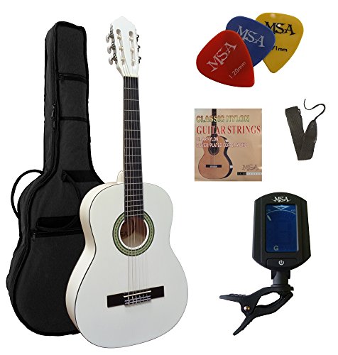 3/4 GITARRE - KONZERTGITARRE IM SET - CLASSIC - WEIß - DECKE LINDENHOLZ - TASCHE - BAND - SAITEN - 3xPIK - STIMMGERÄT ET33B - C3 von MSA