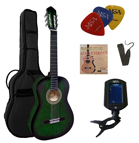 4/4 GITARRE - KONZERTGITARRE IM SET - CLASSIC - GRÜN-SCHATTIERT - DECKE LINDENHOLZ - TASCHE - BAND - SAITEN - 3xPIK - STIMMGERÄT ET33B - C27 von MSA