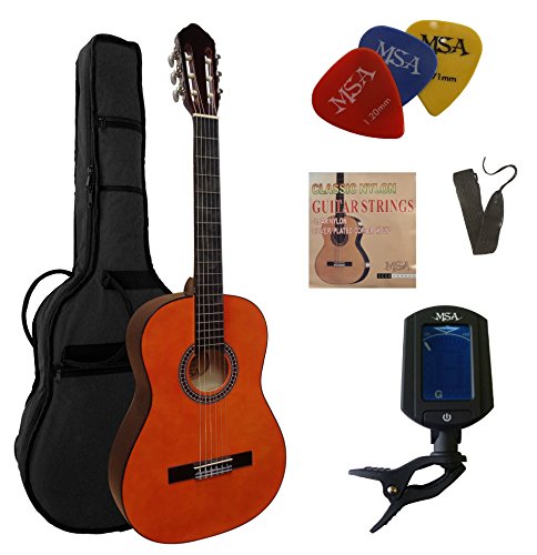 4/4 GITARRE - KONZERTGITARRE IM SET - CLASSIC - NATUR-GETÖNT - DECKE LINDENHOLZ - TASCHE - BAND - SAITEN - 3xPIK - STIMMGERÄT ET33B - C20 von MSA